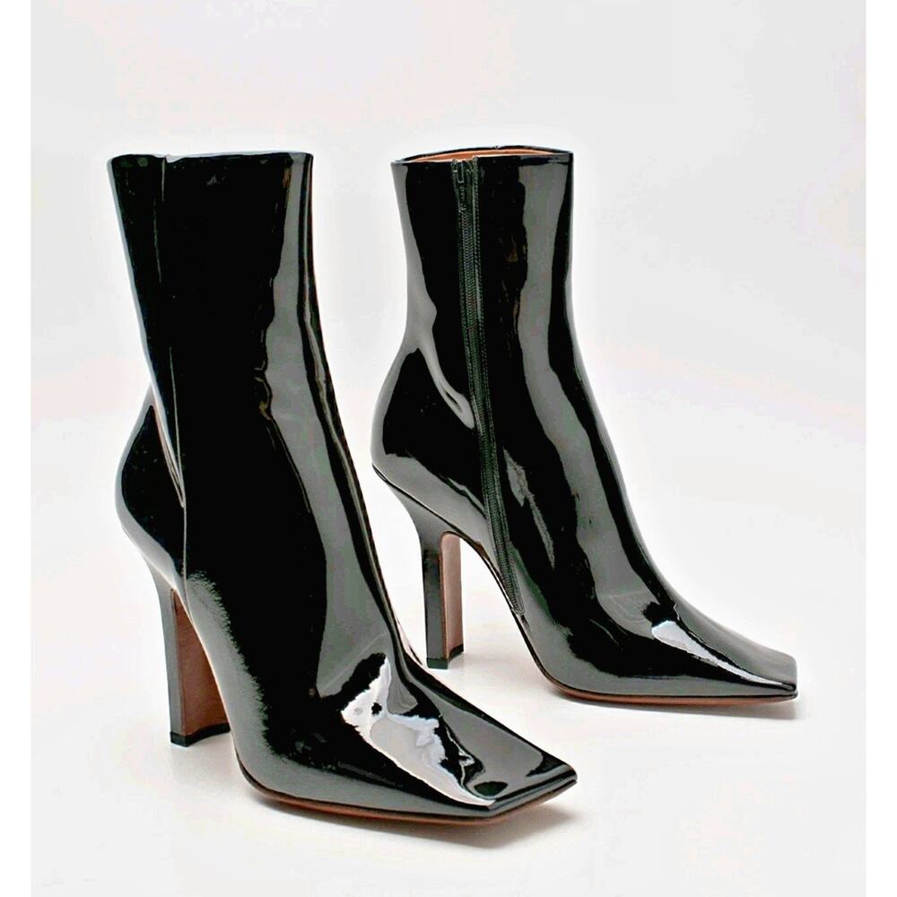 RRP$1434 VETEMENTS Boomerang High Heel Leather Ankle Boots US8 UK5 EU38 Patent